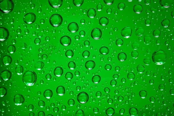 water drops in green light